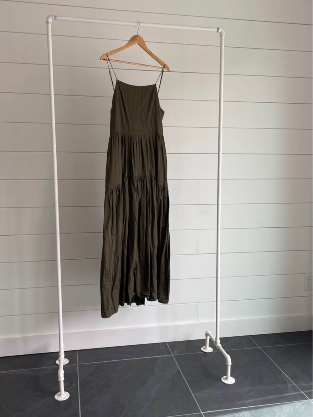 Enza Costa 100% Cotton Tiered High-Low Maxi Dress w/ Pockets – Olive Green